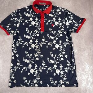 G/FORE Floral Print Performance Golf Polo Shirt XL Navy Red Skull Crossbones